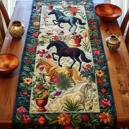Black Horse with Flower Pots Table Runner - Made to Order TABLE928