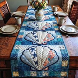 Blue Clam Shells with Starfish Table Runner - Made to Order TABLE928