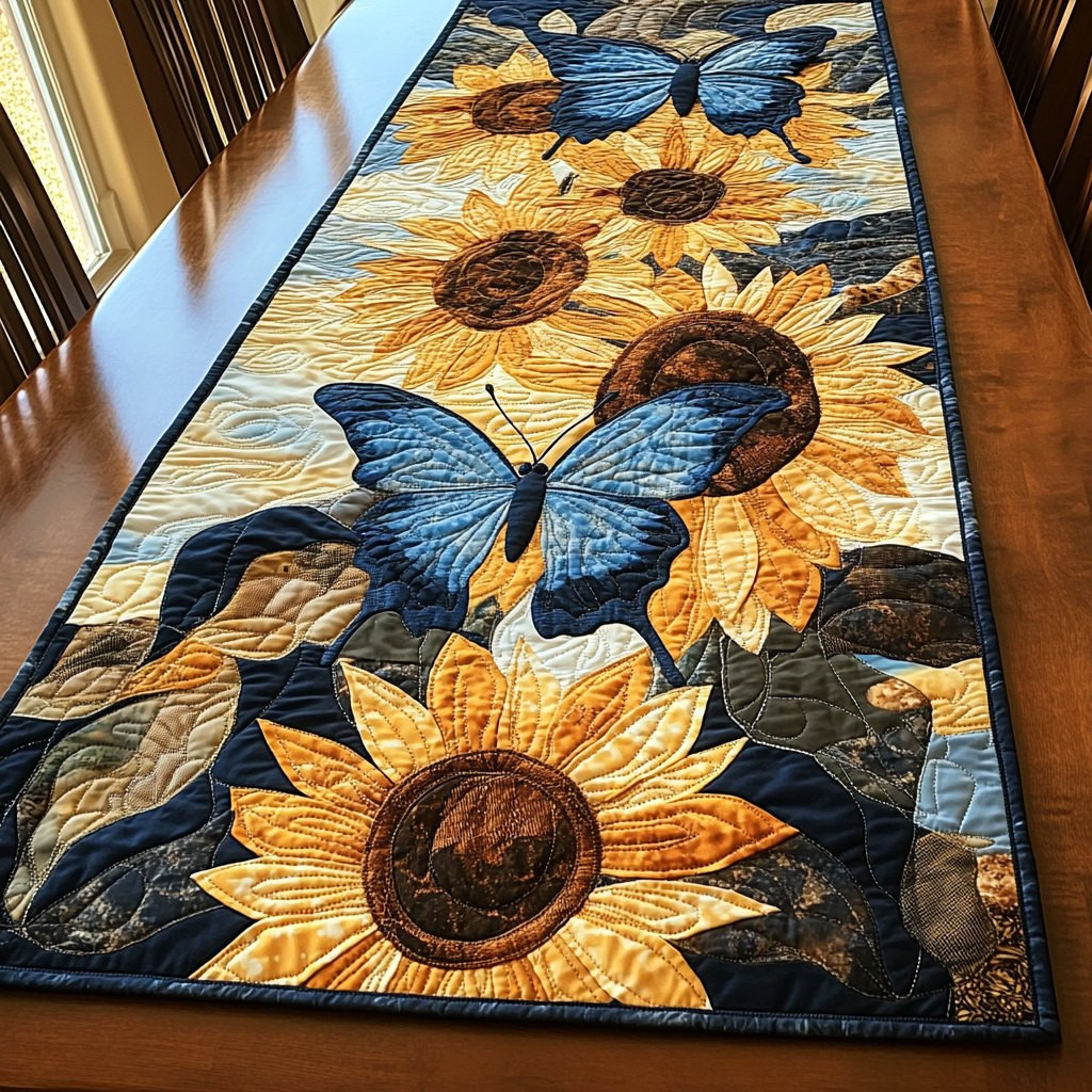 Blue Butterfly on Sunflowers Table Runner - Made to Order TABLE928