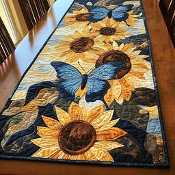 Blue Butterfly on Sunflowers Table Runner - Made to Order TABLE928