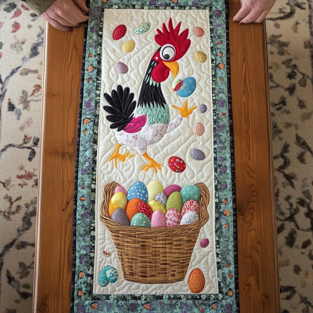 Black Rooster with Basket of Eggs Table Runner - Made to Order TABLE928
