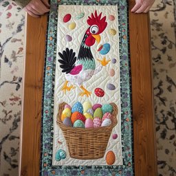 Black Rooster with Basket of Eggs Table Runner - Made to Order TABLE928
