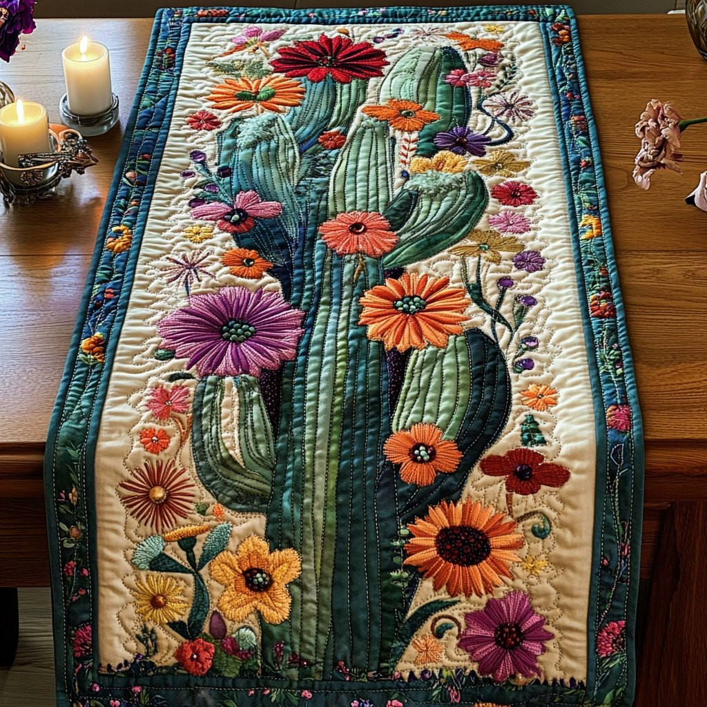 Blooming Cactus with Desert Flowers Table Runner - Made to Order TABLE928