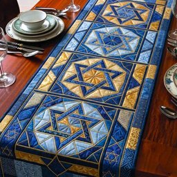 Blue and Gold Star Mosaic Table Runner - Made to Order TABLE928