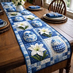 Blue Eggs with a White Lily Table Runner - Made to Order TABLE928