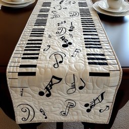 Black Music Notes and Piano Keys Table Runner - Made to Order TABLE928