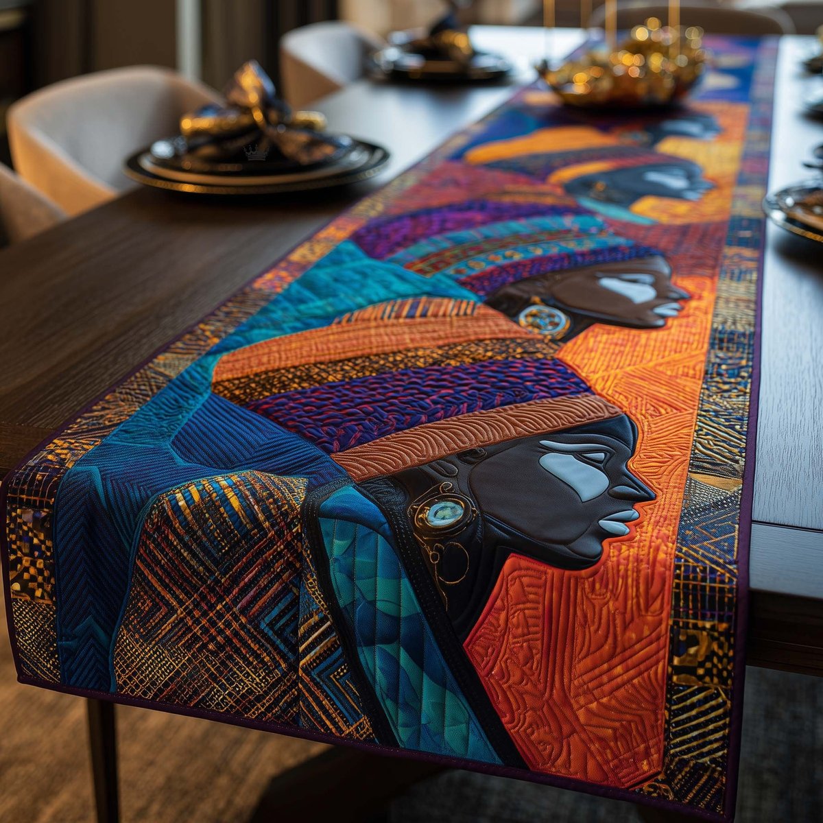 Blue and Purple Headwrap Silhouettes Table Runner - Made to Order TABLE928