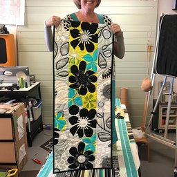 Black Flowers on Teal and Yellow Table Runner - Made to Order TABLE928