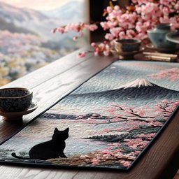 Black Cat Sakura Table Runner - Made to Order TABLE928