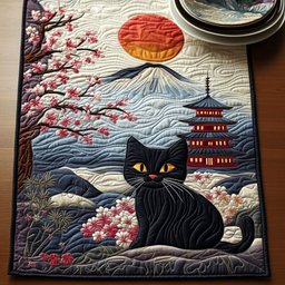 Black Cat Pagoda Table Runner - Made to Order TABLE928