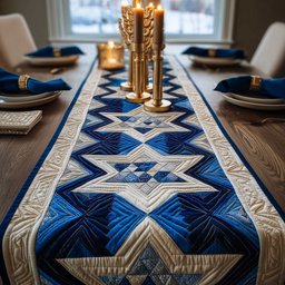 Blue Chevron Star Panel Table Runner - Made to Order TABLE928