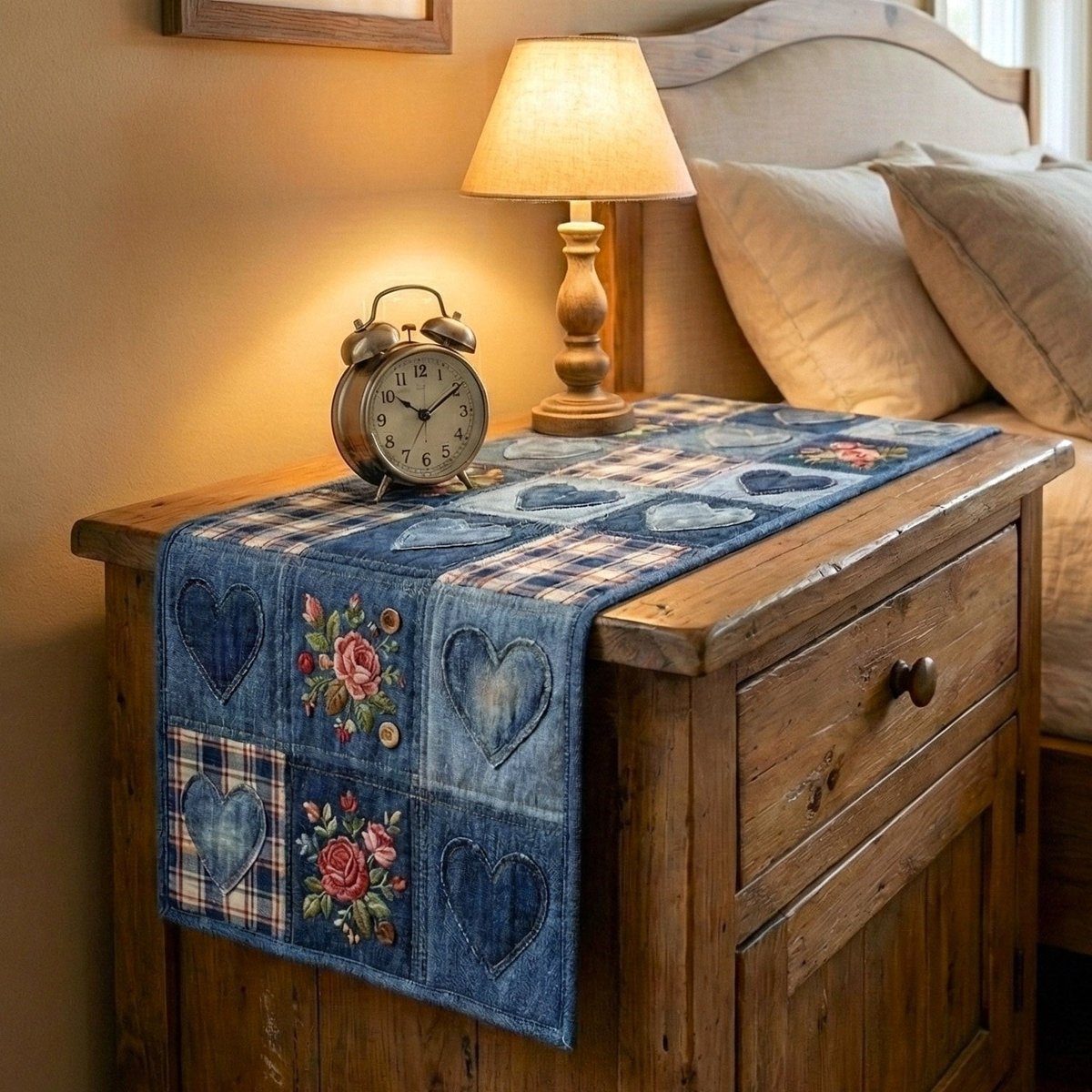 Blue Floral Patchwork Blocks Table Runner - Made to Order TABLE928