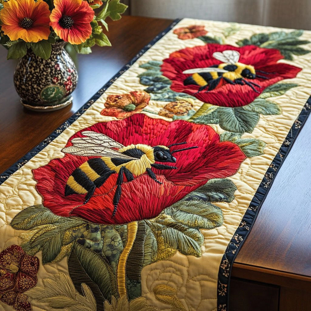 Bee with Red Poppies Table Runner - Made to Order TABLE928