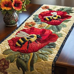 Bee with Red Poppies Table Runner - Made to Order TABLE928