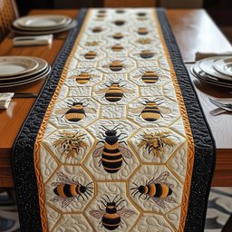 Bees on Cream Honeycomb Table Runner - Made to Order TABLE928