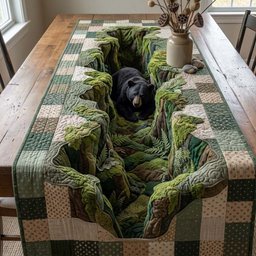 Black Bear in Leafy Undergrowth Table Runner - Made to Order TABLE928