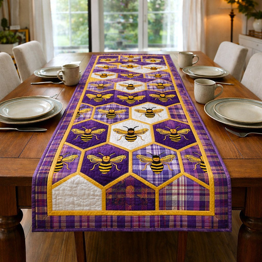 Bees in Purple Honeycomb Table Runner - Made to Order TABLE928