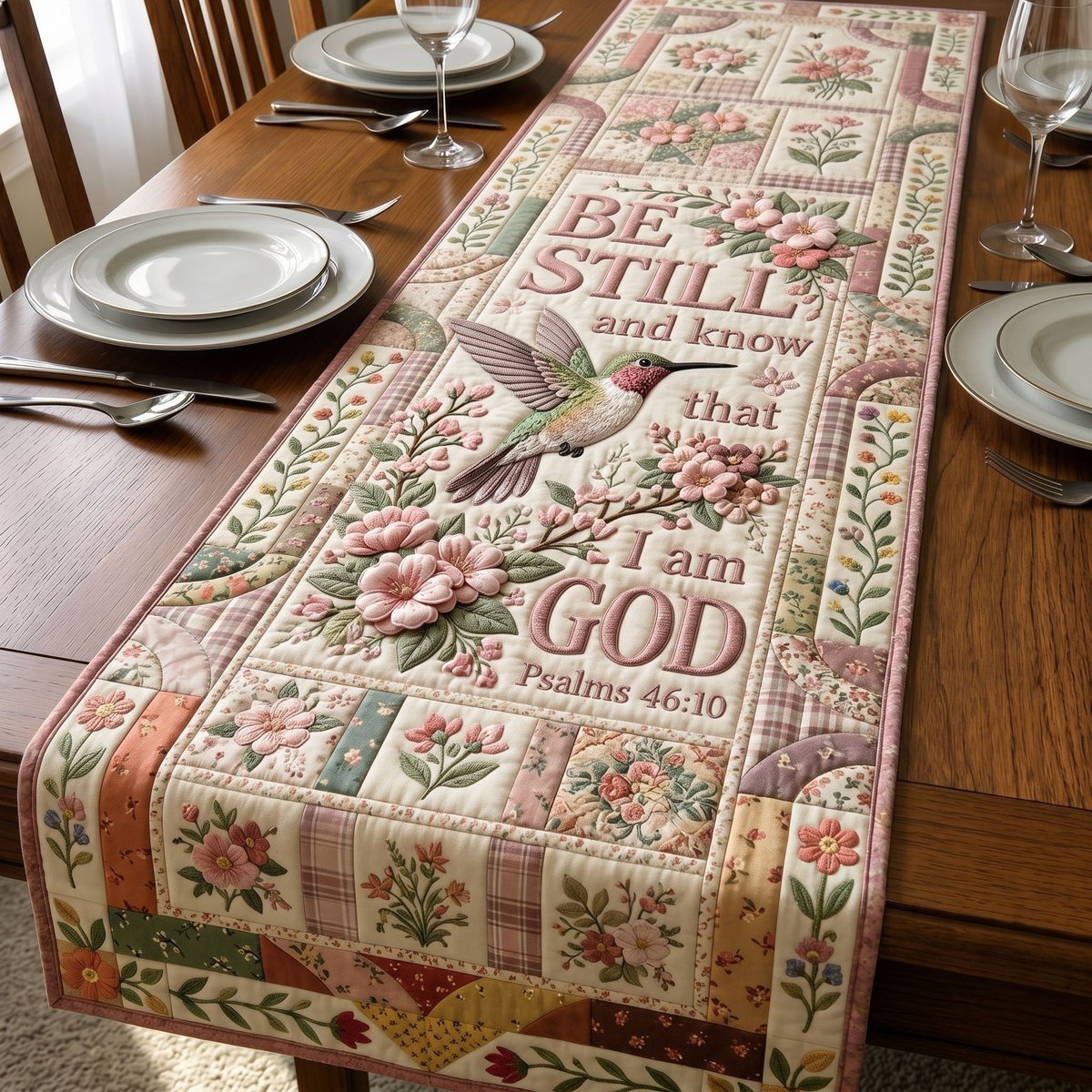 Be Still and Know Dove Panel Table Runner - Made to Order TABLE928