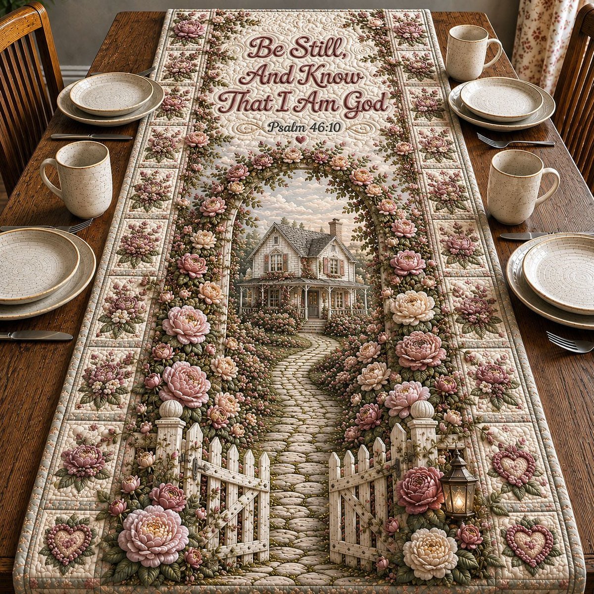 Be Still Rose Cottage Table Runner - Made to Order TABLE928