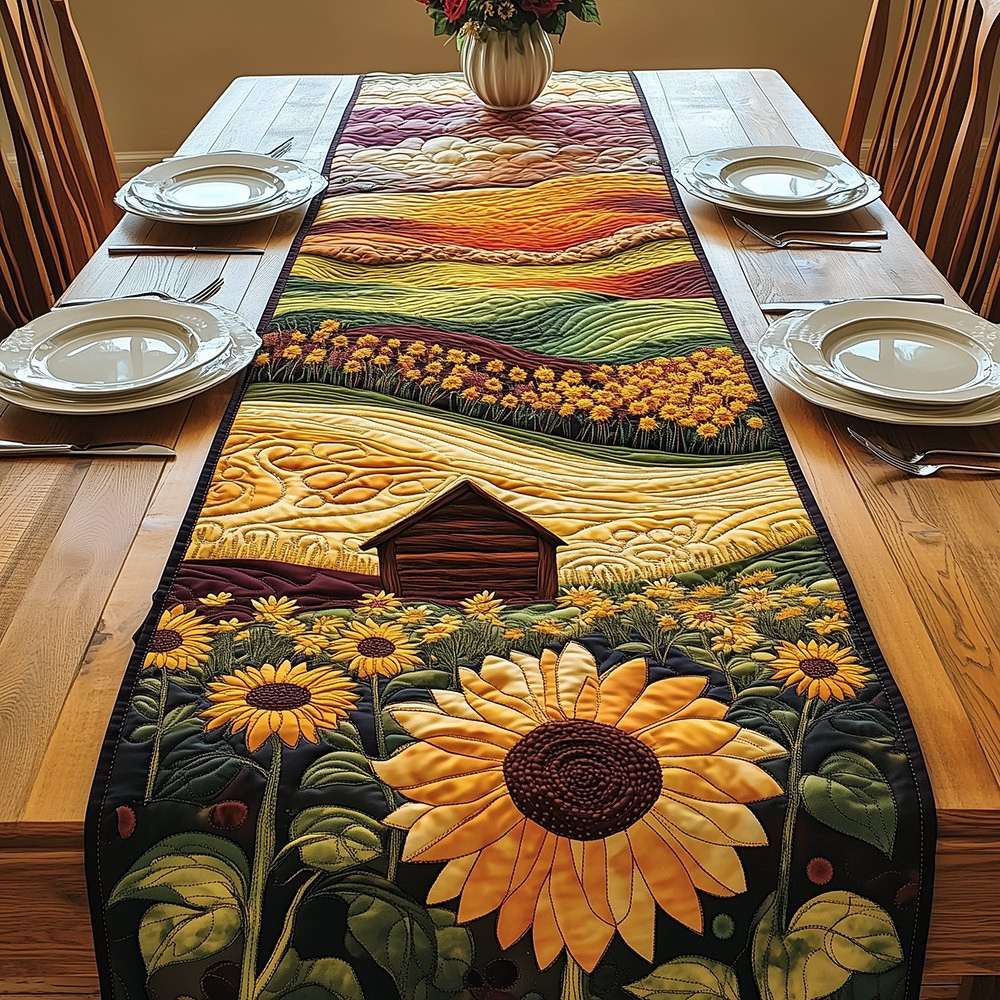Barn Behind Sunflower Rows Table Runner - Made to Order TABLE928