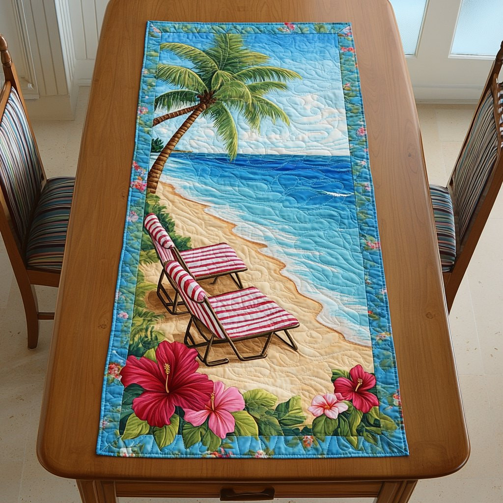 Beach Chair Under a Palm Tree Table Runner - Made to Order TABLE928