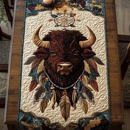 Bison with Feather Headdress Table Runner - Made to Order TABLE928