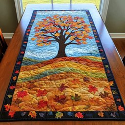 Autumn Tree on Leafy Hill Table Runner - Made to Order TABLE928