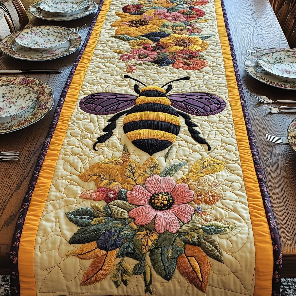 Bee Above Pink and Yellow Daisies Table Runner - Made to Order TABLE928