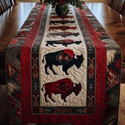 Black and Red Bison on Cream Table Runner - Made to Order TABLE928