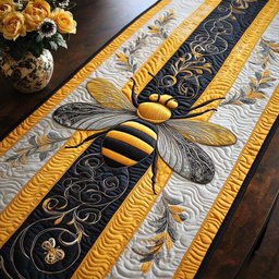 Bee on Black and Gold Stripes Table Runner - Made to Order TABLE928