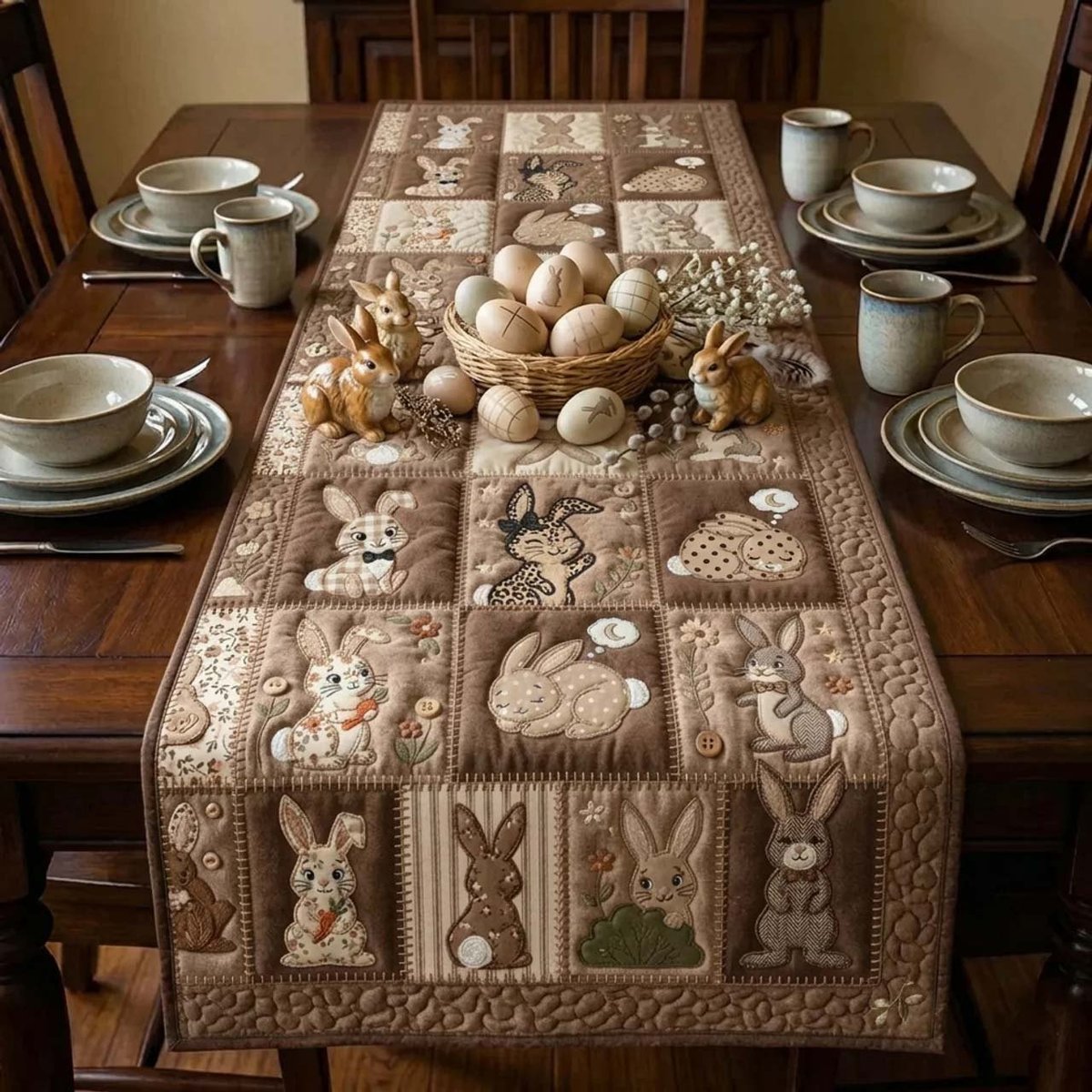 Beige Bunny Quilt Blocks Table Runner - Made to Order TABLE928