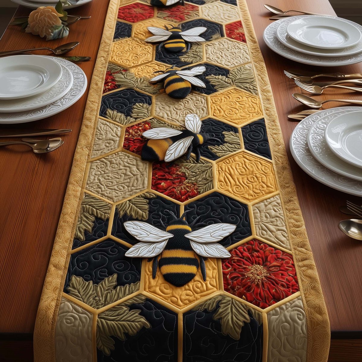 Bees on Honeycomb Blocks Table Runner - Made to Order TABLE928