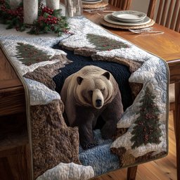 Bear Walking Through Snowy Woods Table Runner - Made to Order TABLE928