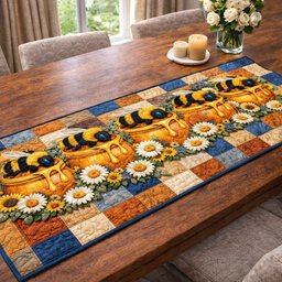 Bees with Daisies and Honey Jars Table Runner - Made to Order TABLE928