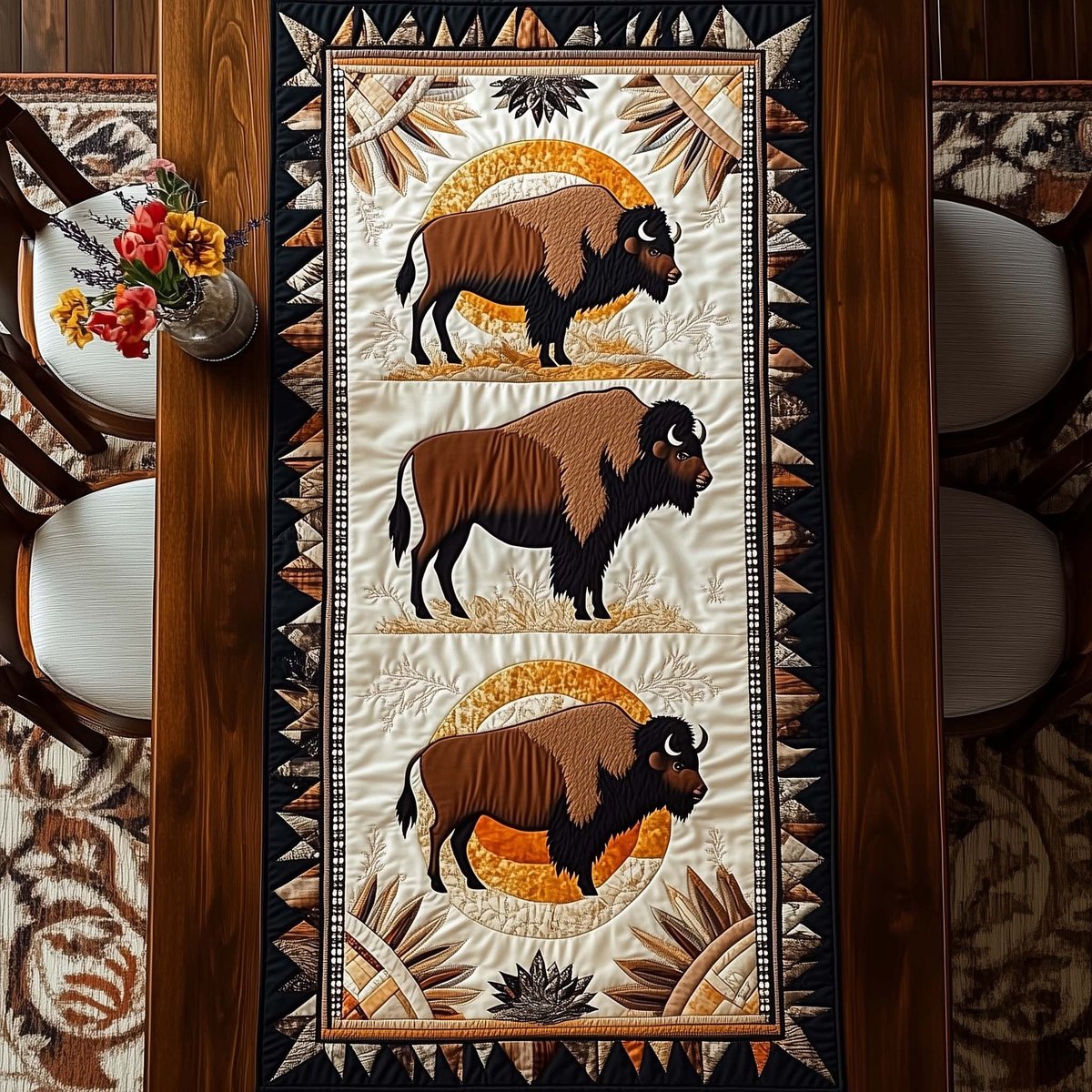 Bison Trio on Southwest Panel Table Runner - Made to Order TABLE928