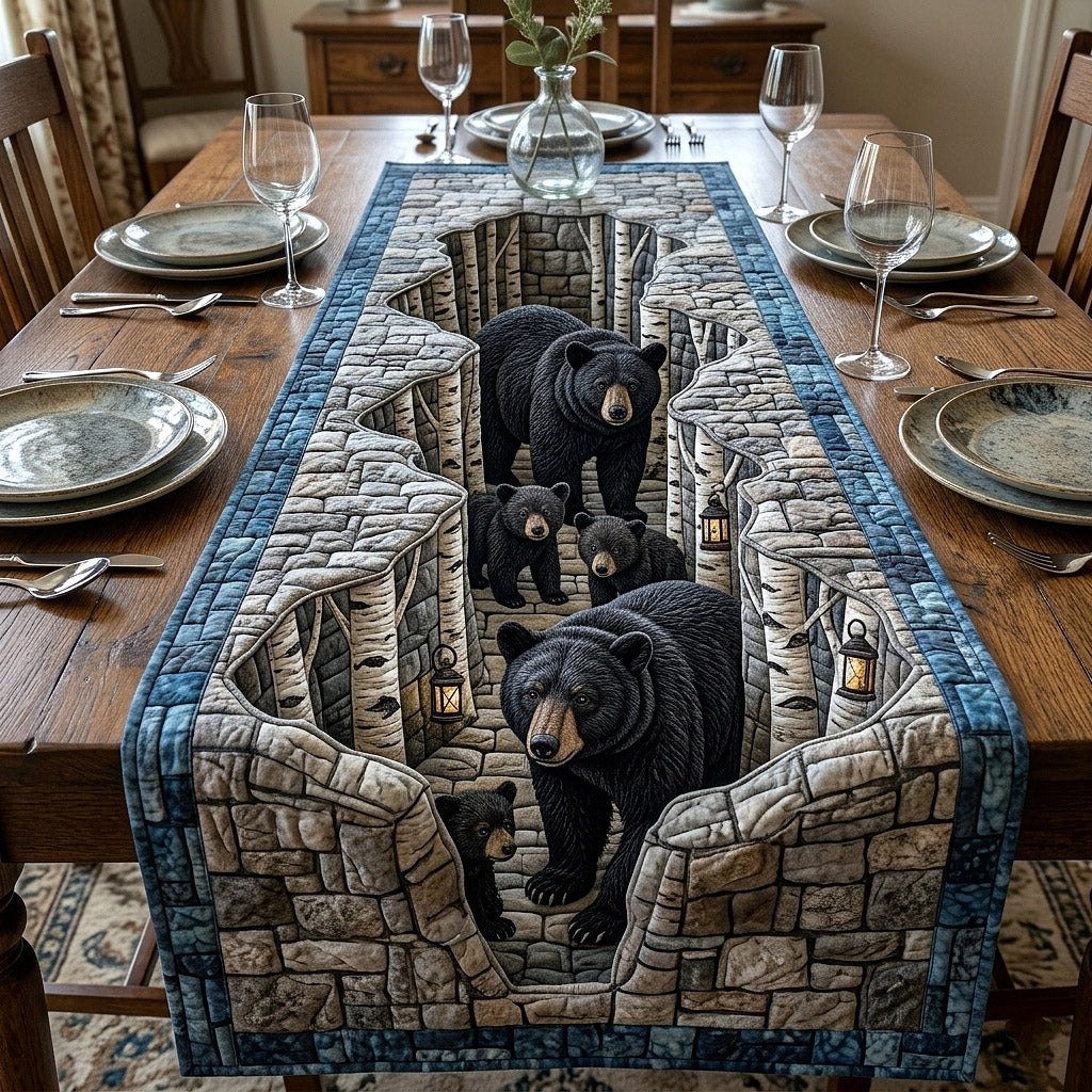 Black Bears on a Stone Wall Table Runner - Made to Order TABLE928