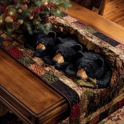 Black Bears Asleep in a Log Table Runner - Made to Order TABLE928
