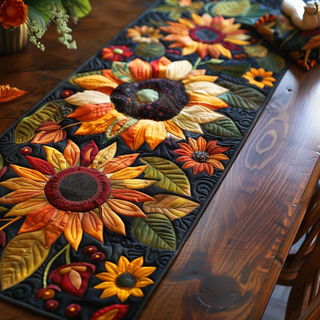 Autumn Sunflowers on Golden Swirls Table Runner - Made to Order TABLE928