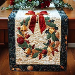 Autumn Wreath with Bells and Ribbon Table Runner - Made to Order TABLE928