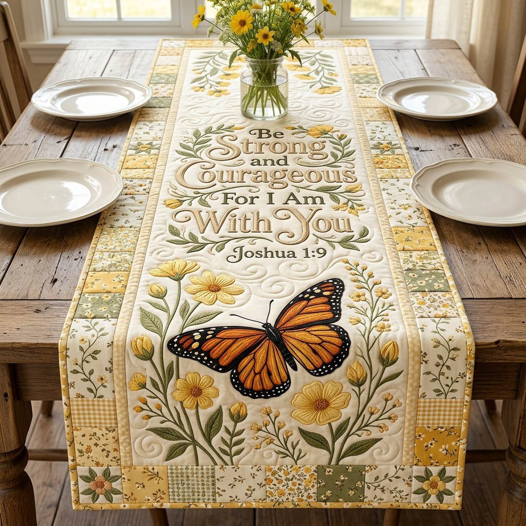 Be Strong and Courageous with Butterfly Table Runner - Made to Order TABLE928