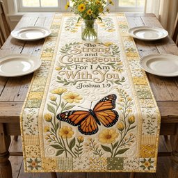 Be Strong and Courageous with Butterfly Table Runner - Made to Order TABLE928