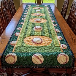 Baseballs on Green Striped Field Table Runner - Made to Order TABLE928