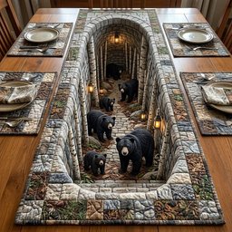 Bears in a Stone Corridor Table Runner - Made to Order TABLE928