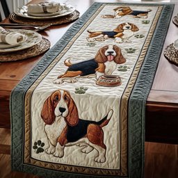 Basset Hound with Green Border Table Runner - Made to Order TABLE928