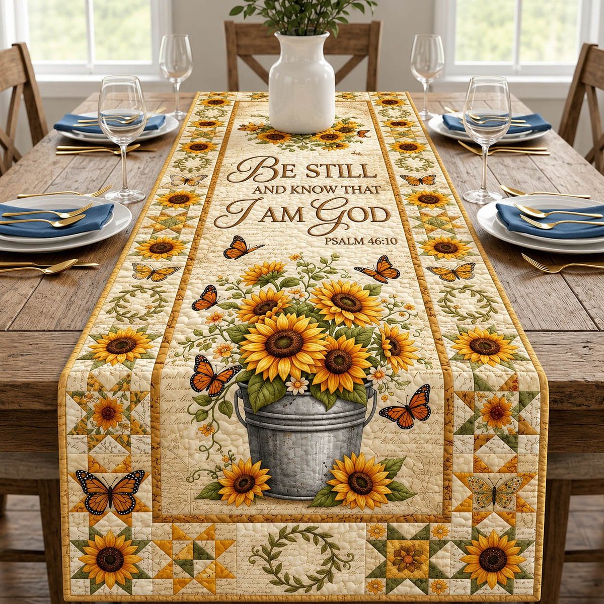 Be Still and Know with Butterflies Table Runner - Made to Order TABLE928