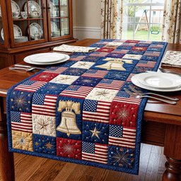 Bell and Star Blocks in Blue Table Runner - Made to Order TABLE928