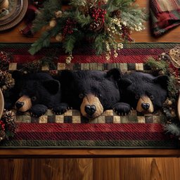 Black Bears with Checkered Border Table Runner - Made to Order TABLE928