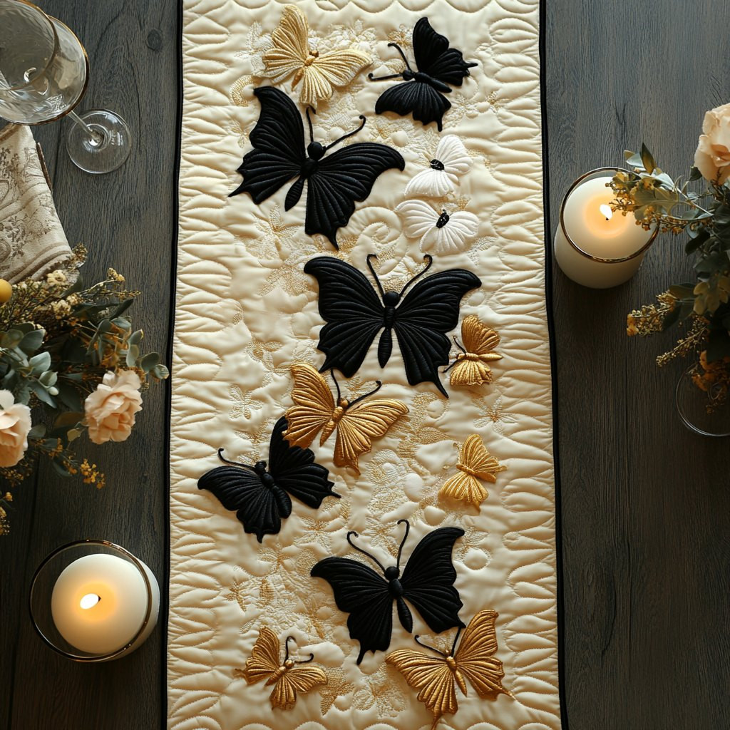 Black Butterflies on Cream Table Runner - Made to Order TABLE928