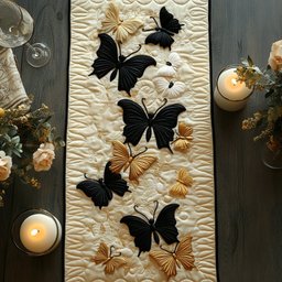 Black Butterflies on Cream Table Runner - Made to Order TABLE928