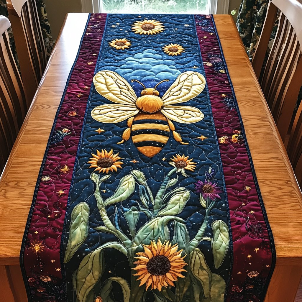 Bee with Sunflowers on Navy Table Runner - Made to Order TABLE928
